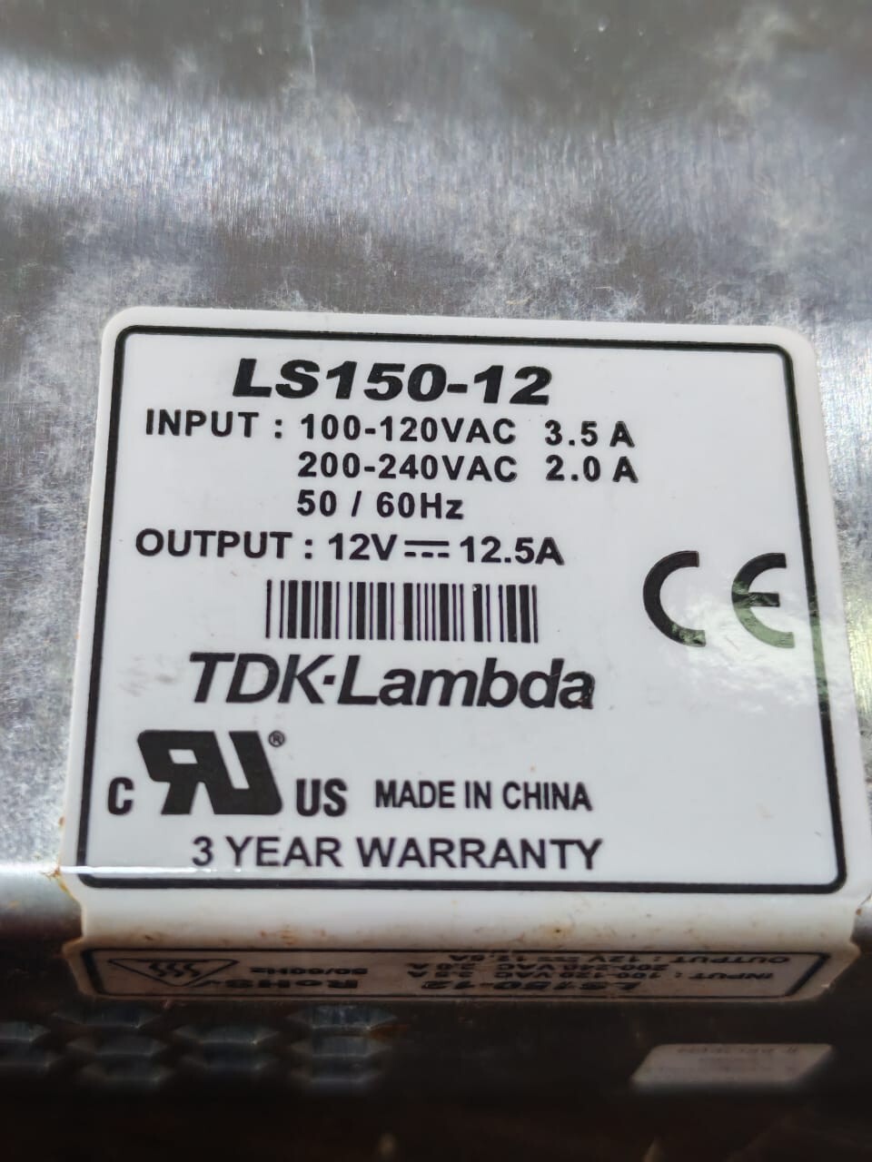 TDK Lambda LS150-12 TDK Lambda LS150-12 SWITCHING POWER SUPPLY 100-120VAC 3.5A 3