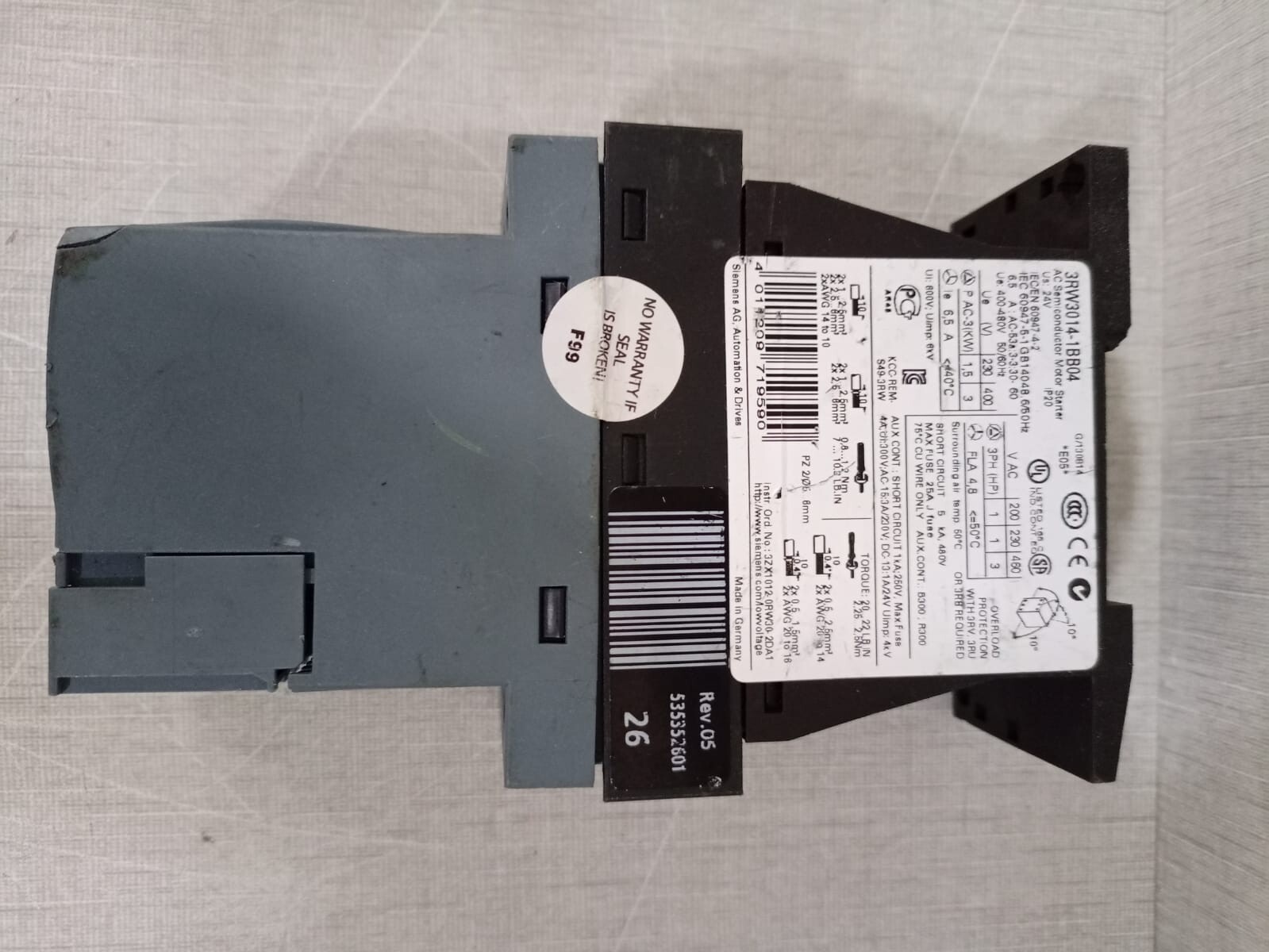 Siemens 3RW3014-1BB04 Siemens Sirius 3RW3014-1BB04 AC Semiconductor Motor Starter 6