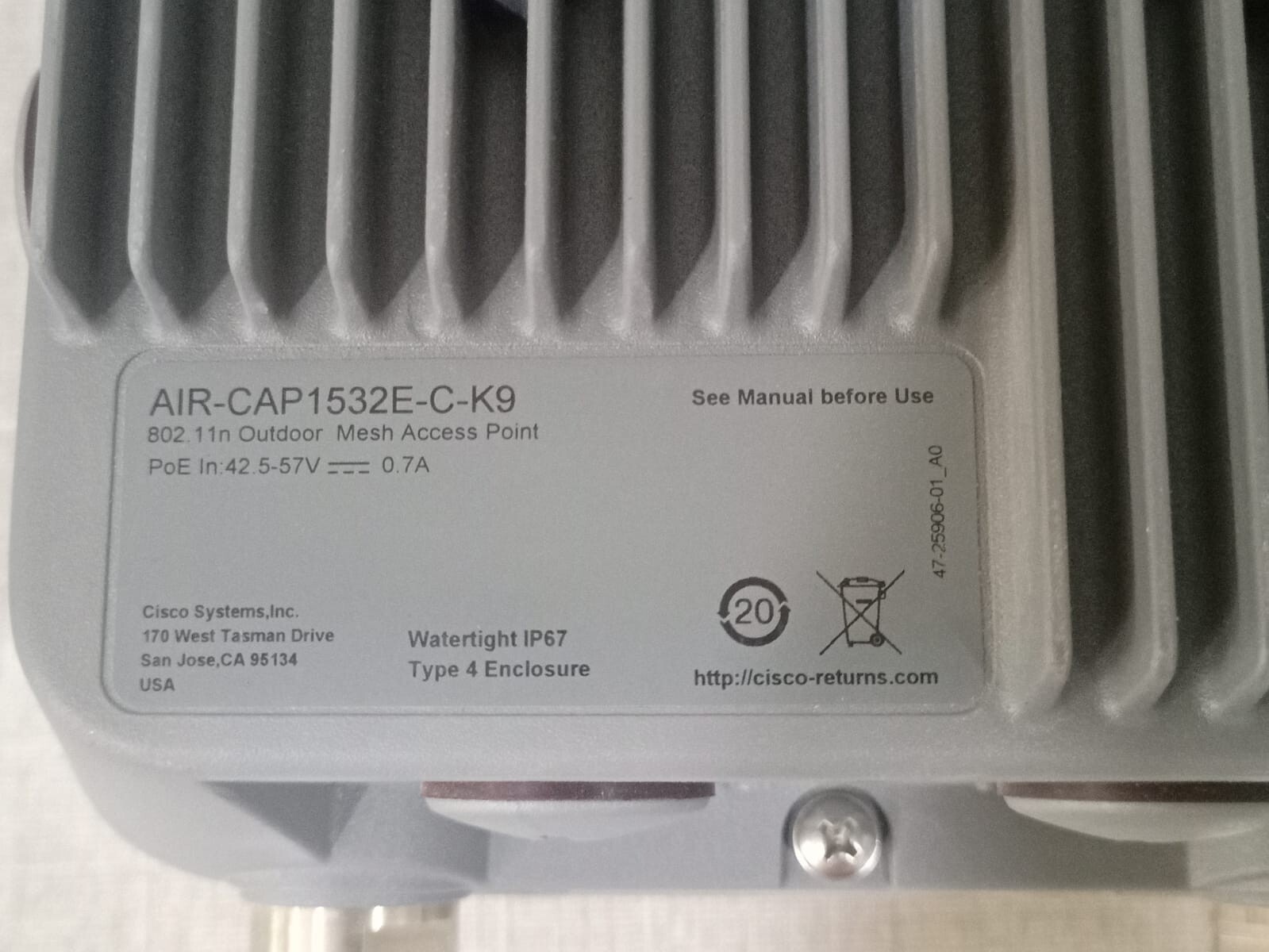 Cisco CAP1532E-C-K9 Cisco AIR-CAP1532E-C-K9 802.11n Outdoor Mesh Access Point 4