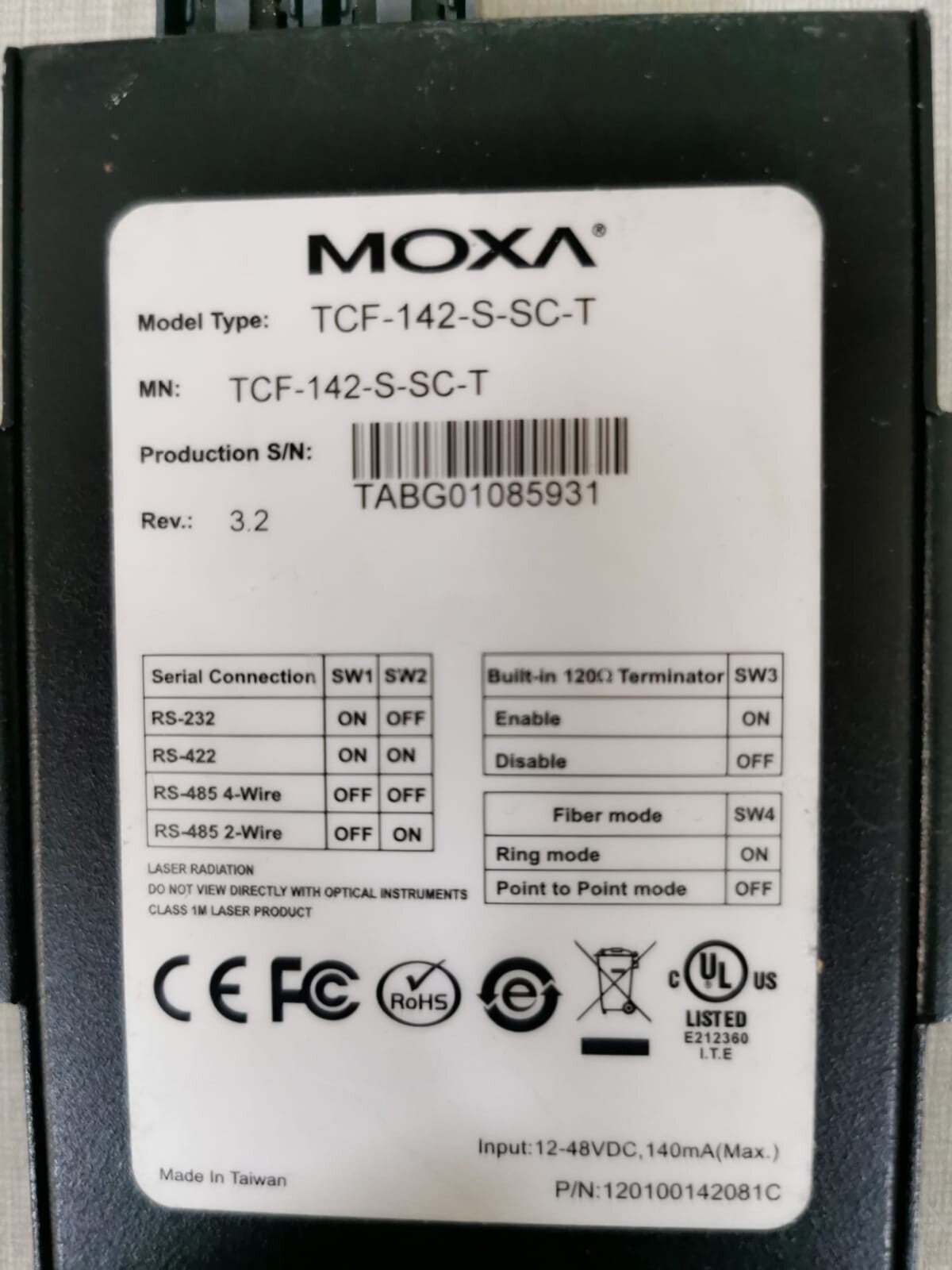 Moxa TCF-142-S-SC-T MOXA TCF-142-S-SC-T Serial to Fiber Converter 3