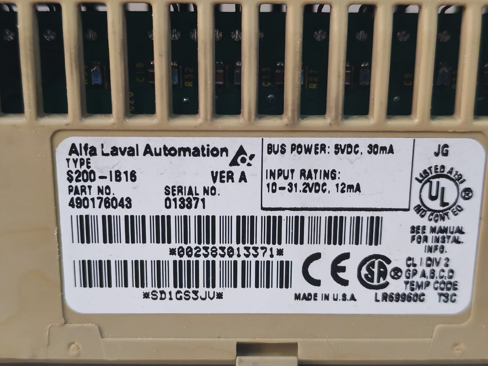 ALFA LAVAL AUTOMATION S200-IB16 ALFA LAVAL AUTOMATION S200-IB16 & S200-TB3 DIGITAL INPUT 16x24 VDC 6
