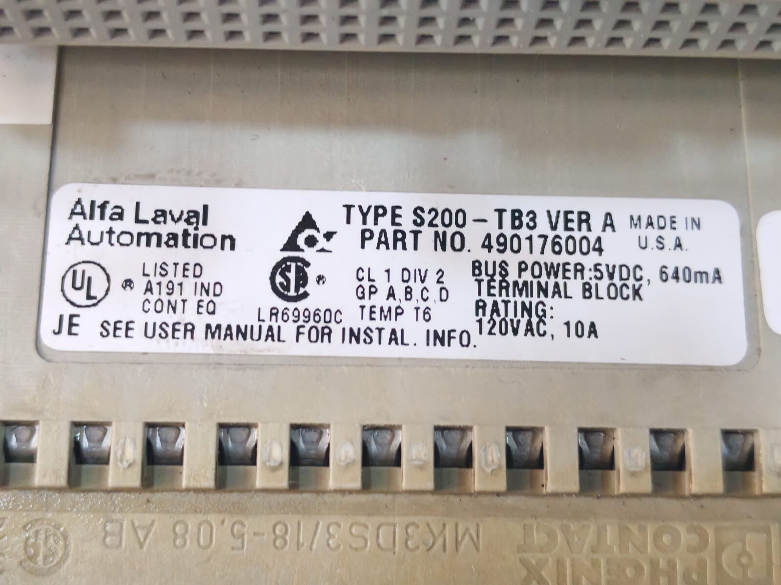 ALFA LAVAL AUTOMATION S200-IB16 ALFA LAVAL AUTOMATION S200-IB16 & S200-TB3 DIGITAL INPUT 16x24 VDC 10