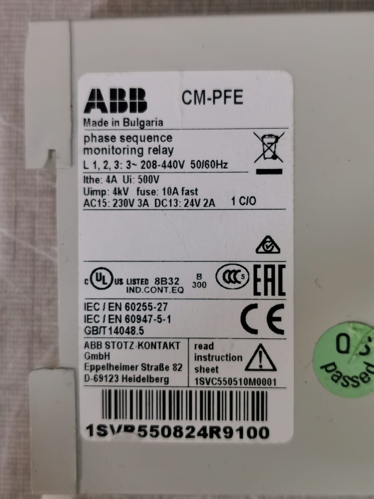 ABB CM-PFE ABB CM-PFE Phase Sequence Monitoring Relay 3