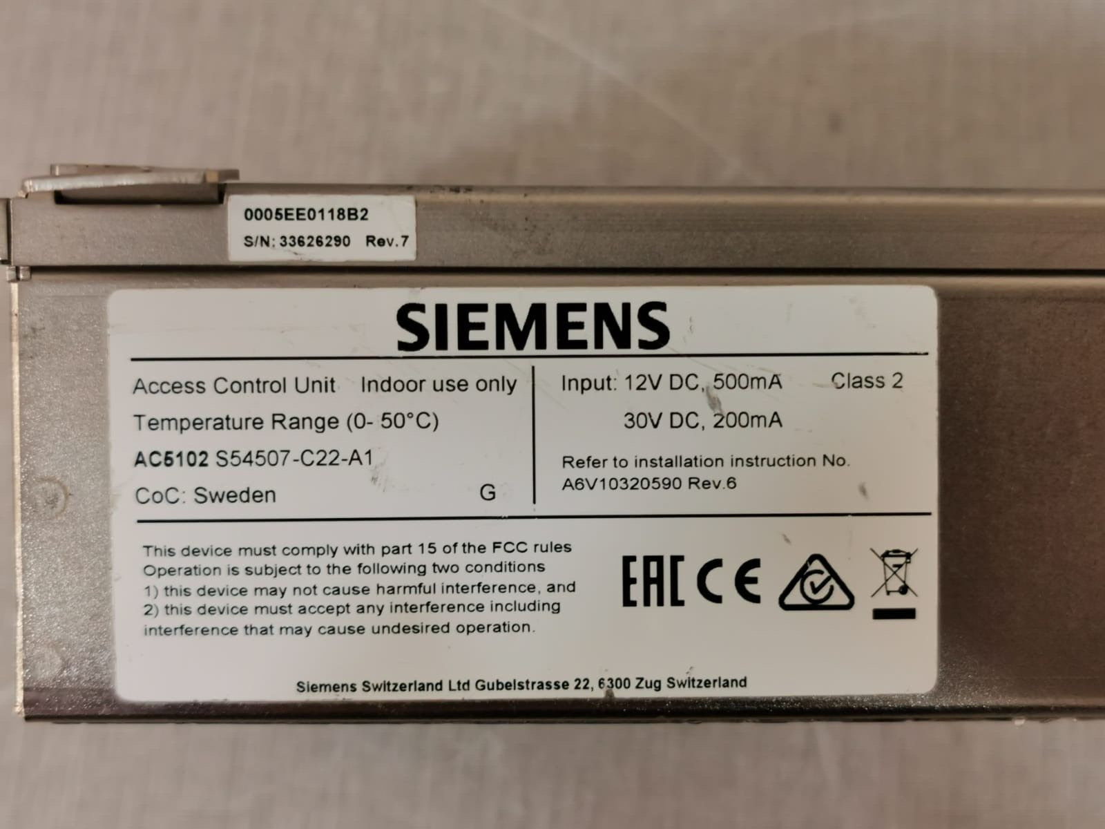 Siemens AC5102 Siemens AC5102 Access Control Unit 2