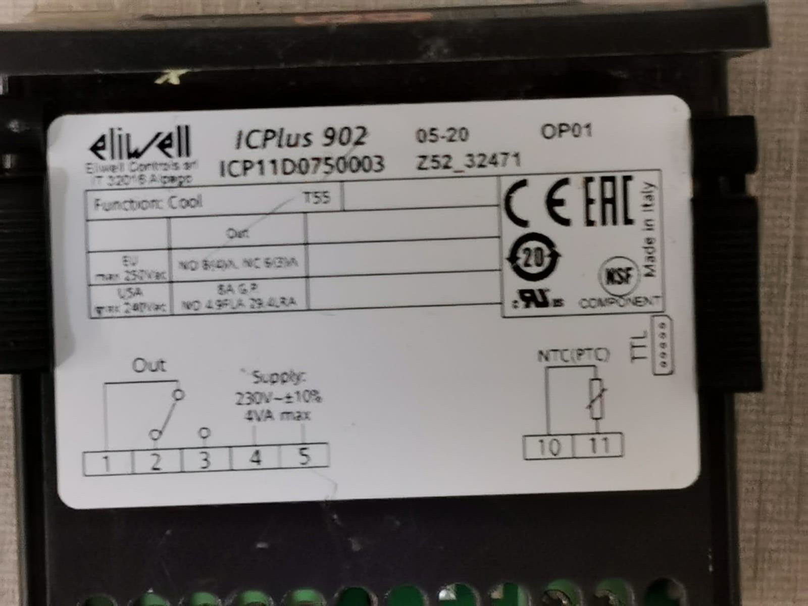 ELIWELL ICP11D0750003 Eliwell ICPLUS 902 ICP11D0750003 Digital Controller 230V 4