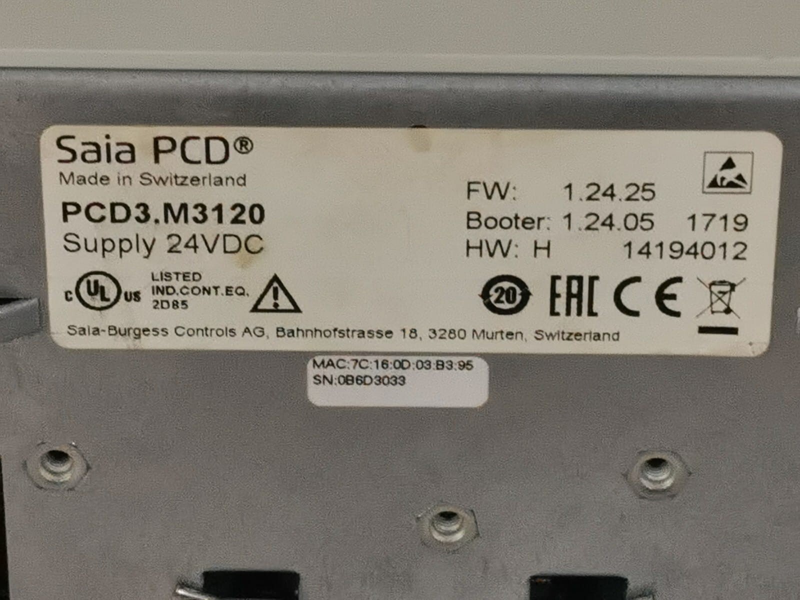 SAIA PCD3.M3120 Saia-Burgess SAIA PCD3.M3120 PLC Controller 24VDC 5
