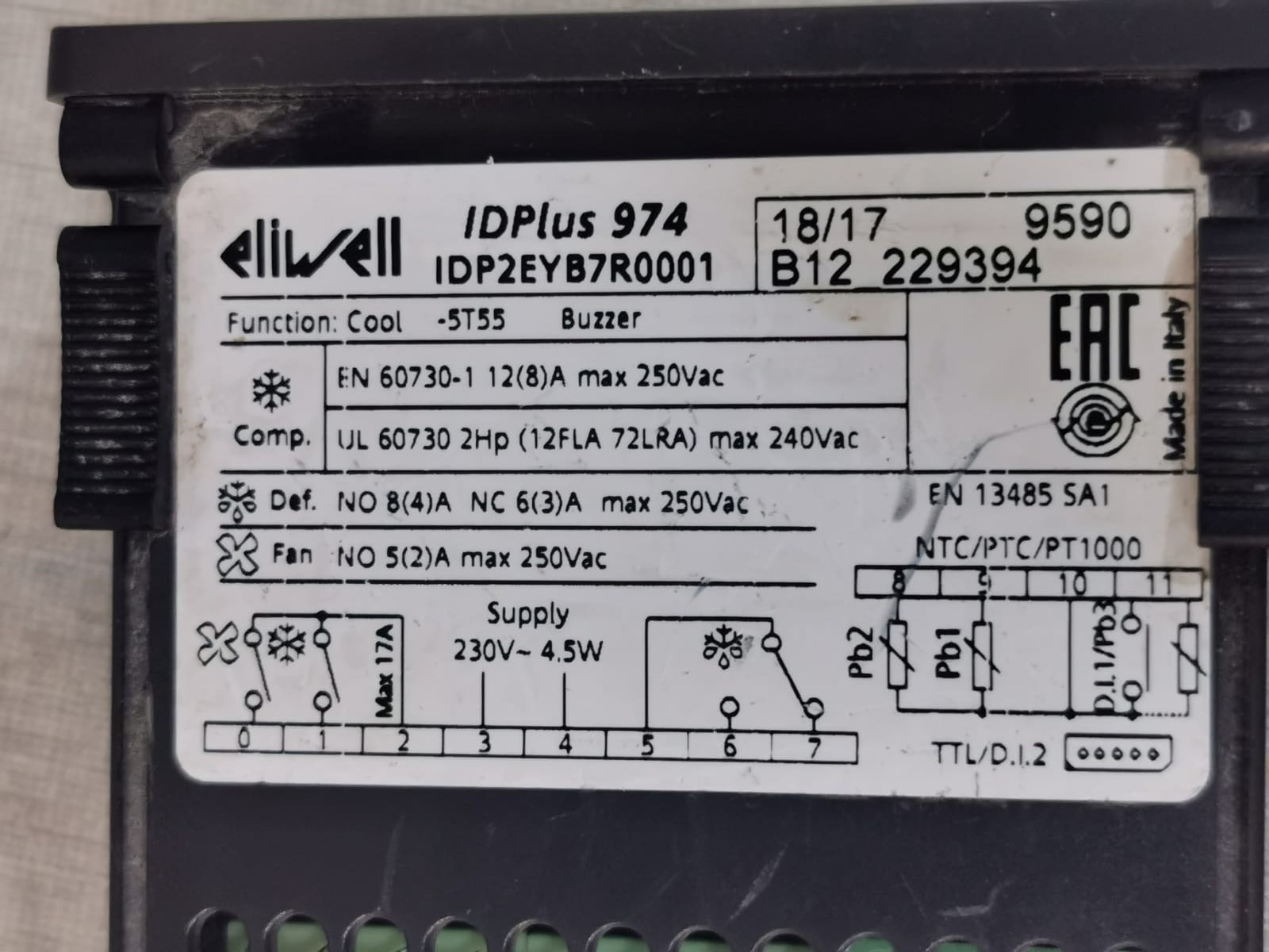 ELIWELL IDP2EYB7R0001 ELIWELL IDPlus 974 IDP2EYB7R0001 ELECTRONIC CONTROLLER 250V 5