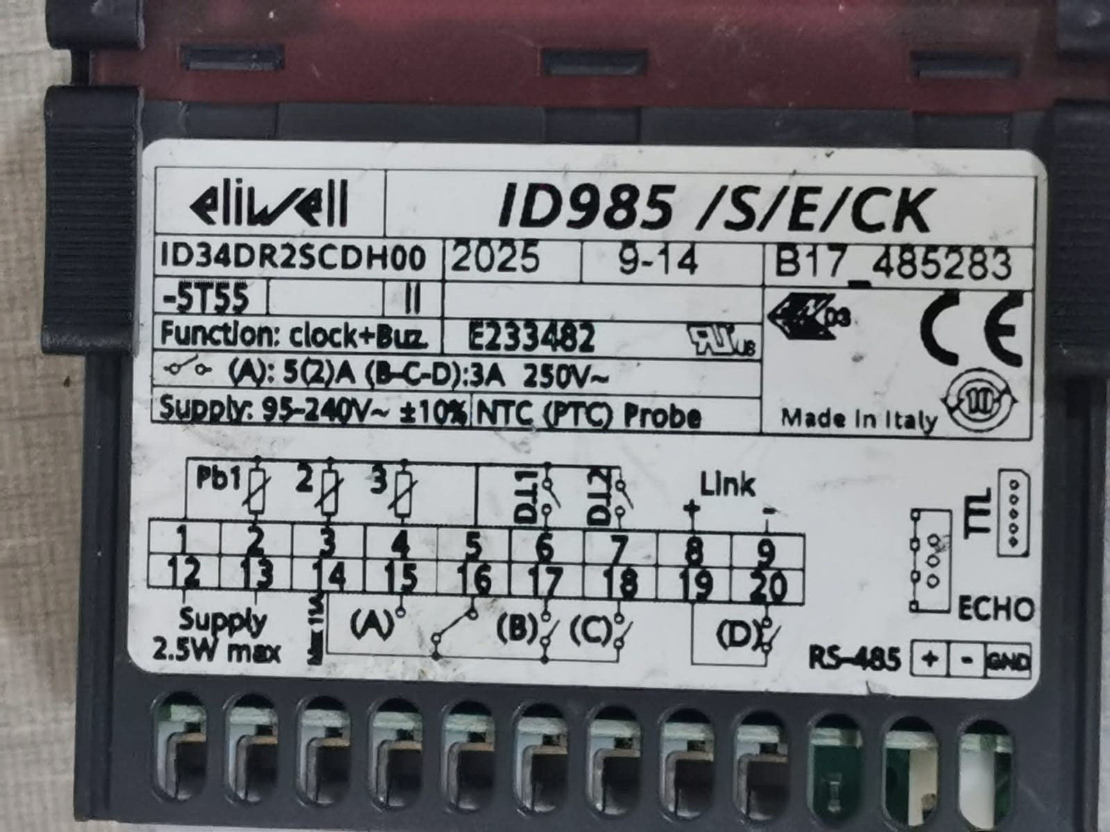 Eliwell ID34DR2SCDH00 ELIWELL ID985/S / ID985 /S/E/CK ID34DR2SCDH00 250V 4
