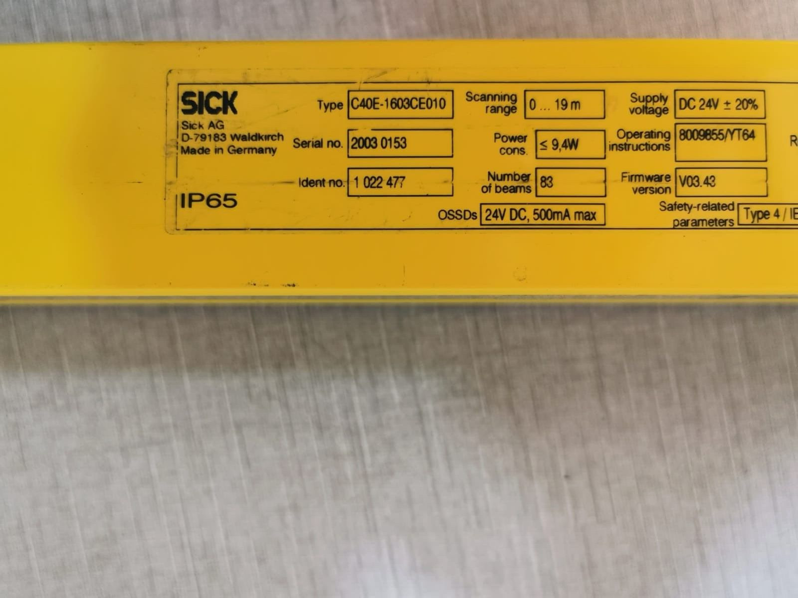 SICK C40E-1603CE010 SICK C4000 STANDARD C40E-1603CE010 / C40E1603CE010 F/W VER.V03.43 6