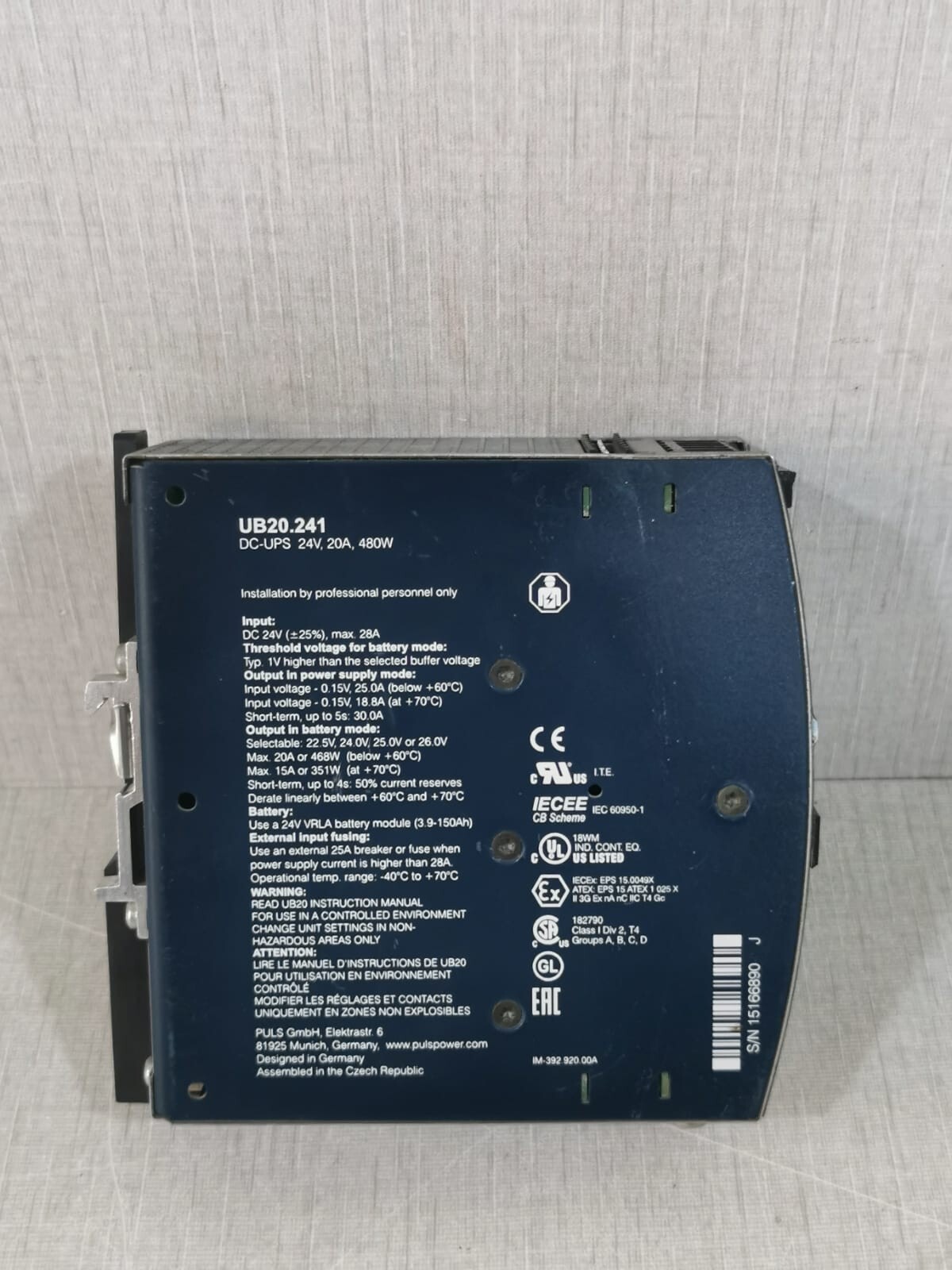 PULS UB20.241 PULS UB20.241 DC-UPS 24V, 20A, UPS Control Unit 480W 9