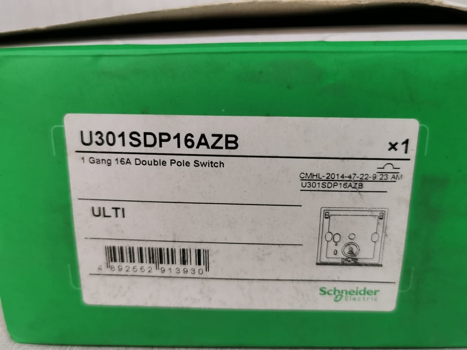 Schneider Electric U301SDP16AZB Schneider Electric ULTI ZigBee U301SDP16AZB 1 Gang 16A Double Pole Switch 4
