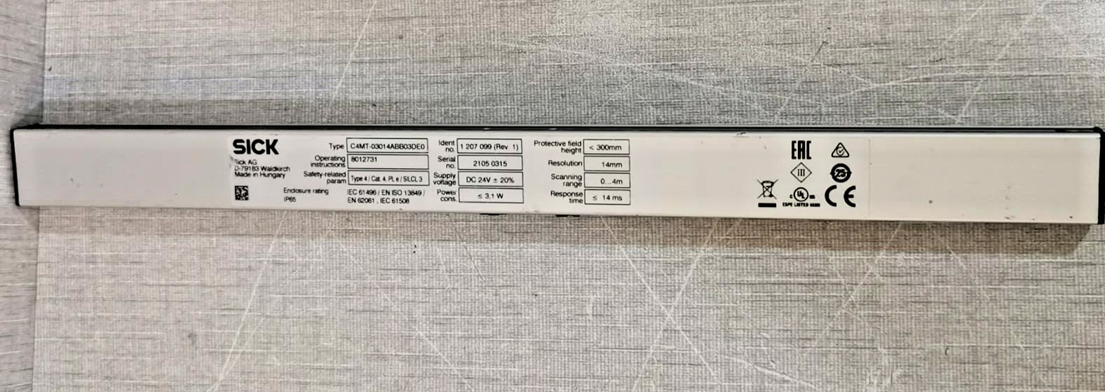SICK C4MT-03014ABB03DE0 Sick Mini Twin4 C4MT-03014ABB03DE0 Safety Light Curtain 1207099 REV.1 300MM 4