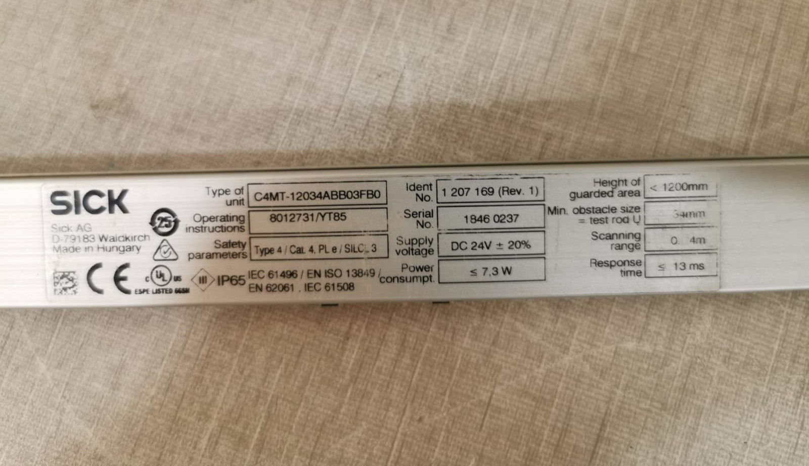 sick C4MT-12034ABB03FB0 SICK miniTwin4 C4MT-12034ABB03FB0 Ident No. 1 207 169 Rev. 1 7