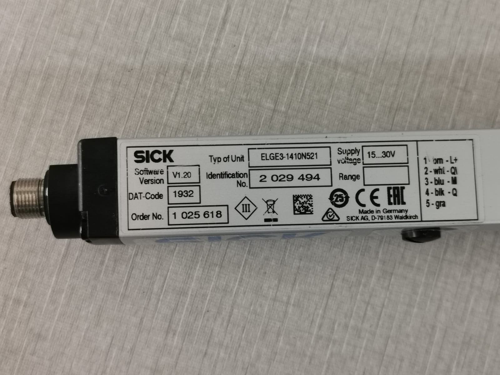 SICK ELGE3-1410N521 SICK ELG ELGE3-1410N521 IDENT.NO.2 029 494 SOFTWARE VER.V1.20 15-30V -W/O COVER 5
