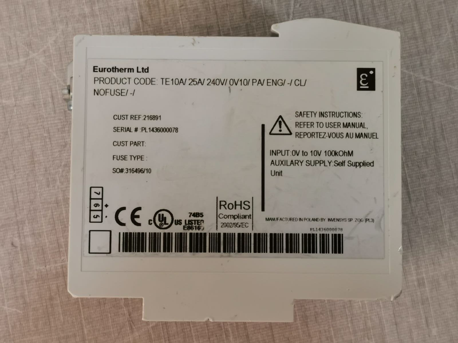 Eurotherm TE10A Eurotherm TE10A 25A 24V Compact Power Controller 3
