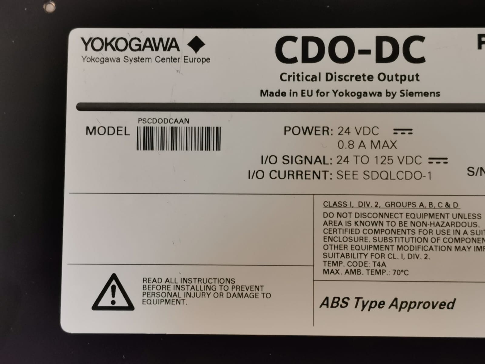 Yokogawa PSCDODCAAN Yokogawa PSCDODCAAN Critical Discrete Output A5E00282039/04 ProSafe-PLC 4