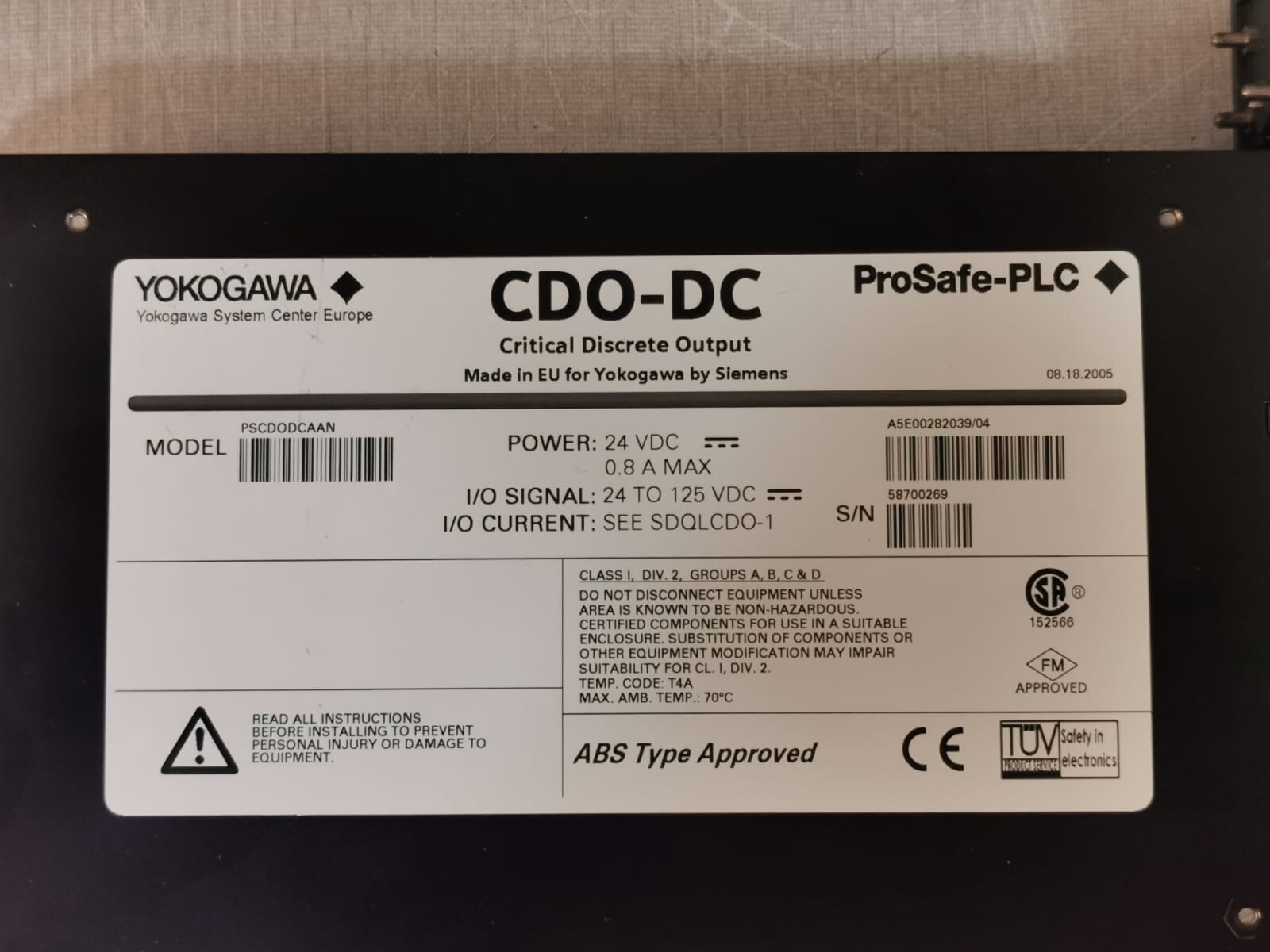 Yokogawa PSCDODCAAN Yokogawa PSCDODCAAN Critical Discrete Output A5E00282039/04 ProSafe-PLC 5
