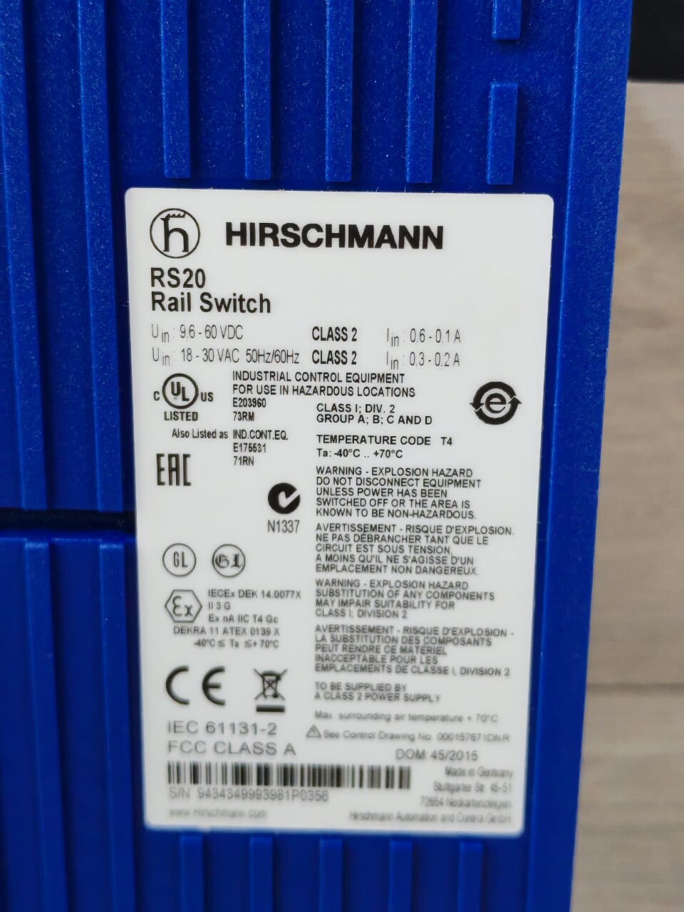 Hirschmann RS20-0800T1T1EDBUHH HIRSCHMANN RS20-0800T1T1EDBUHH RS20 RAIL SWICTH 6