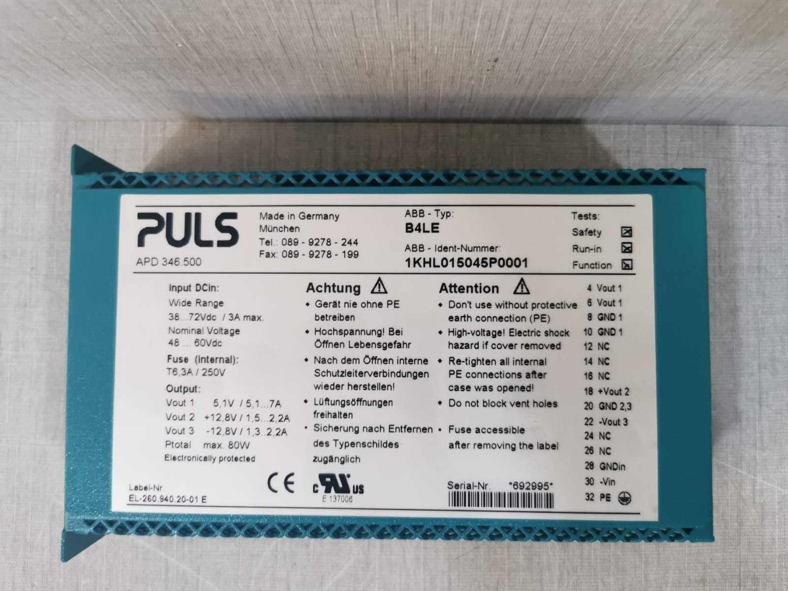 ABB APD346.500 / B4LE 1KHL015045P00010 ABB PULS APD346.500 / B4LE 1KHL015045P00010 250V POWER MODULE 2