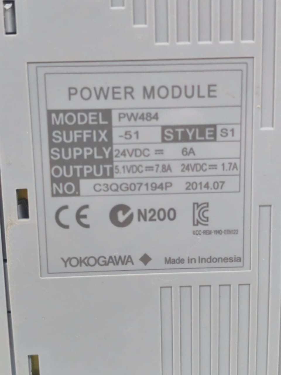 Yokogawa PW484 YOKOGAWA PW484 POWER MODULE PW484-51-S1 24VDC 10