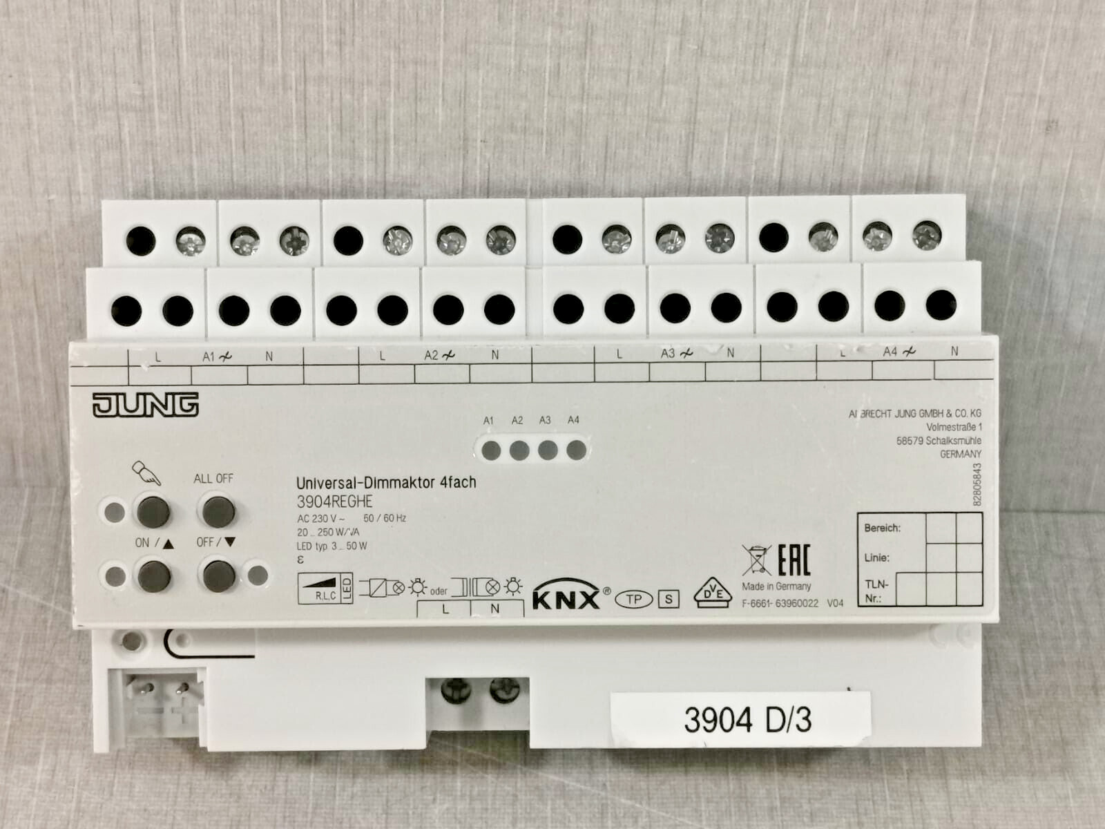 JUNG 3904REGHE UNIVERSAL-DIMMING ACTUATOR 4 -GANG