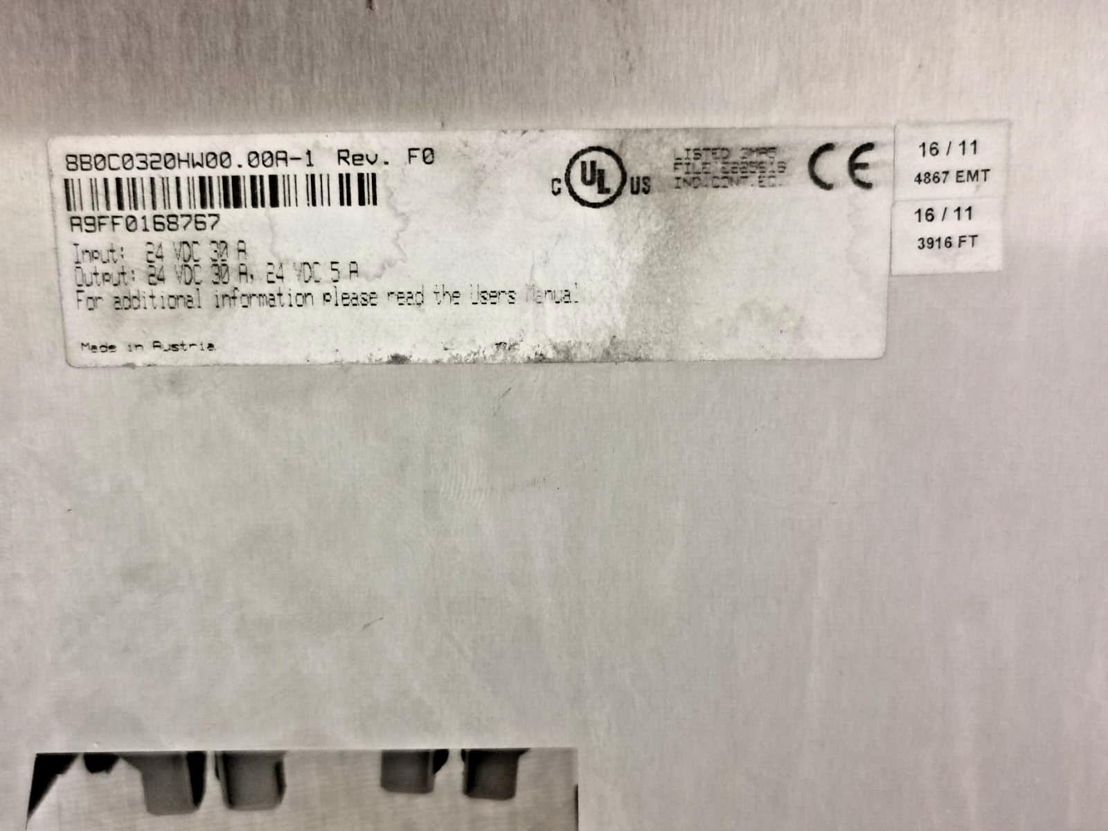 8B0C0320HW00.00A-1 POWER MODULE REV.F0 24 VDC 30A 6