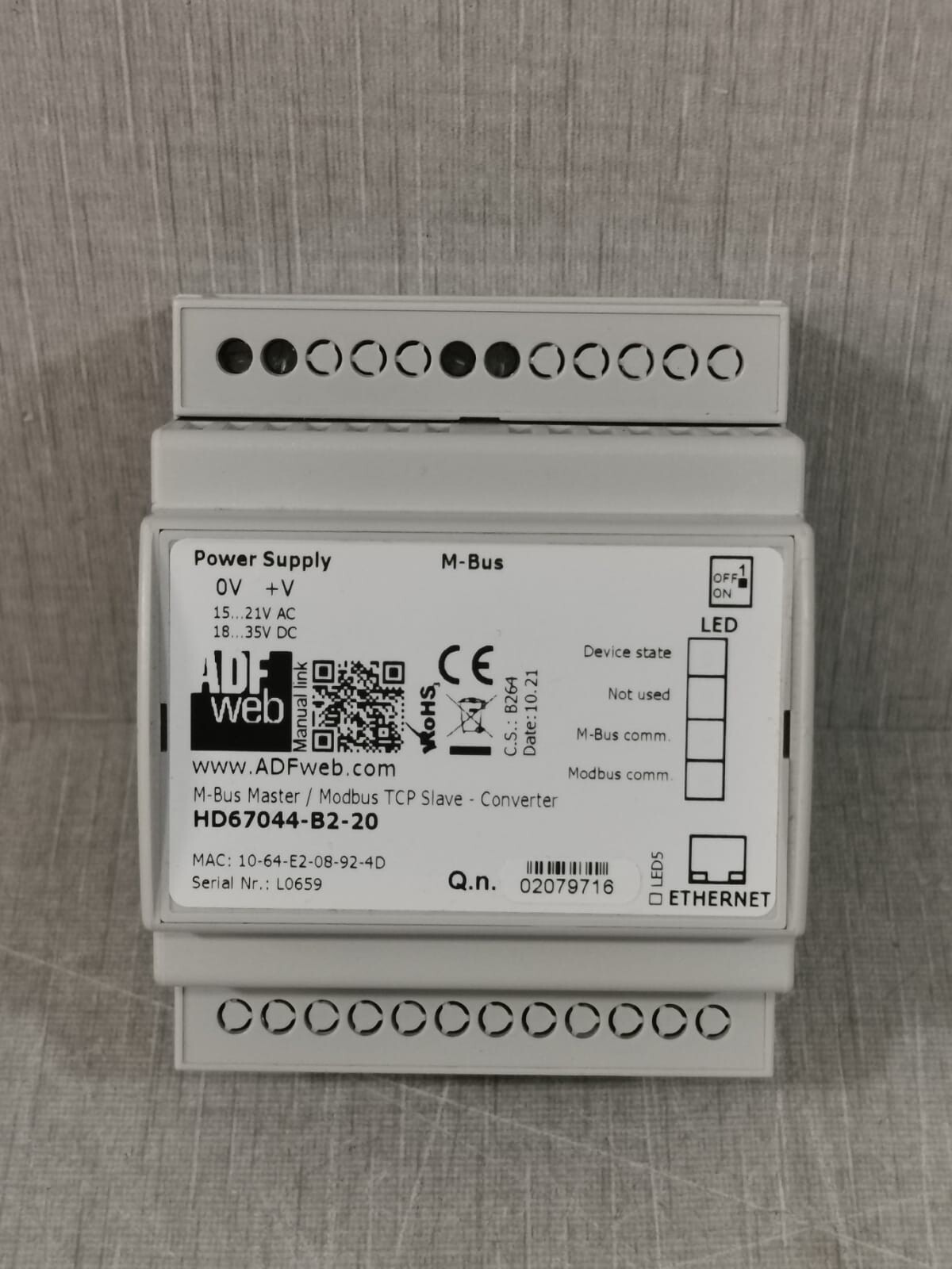 ADF WEB HD67044-B2-20 ADF WEB HD67044-B2-20 M-BUS MASTER/MODBUS TCP SLAVE-CONVERTER 2