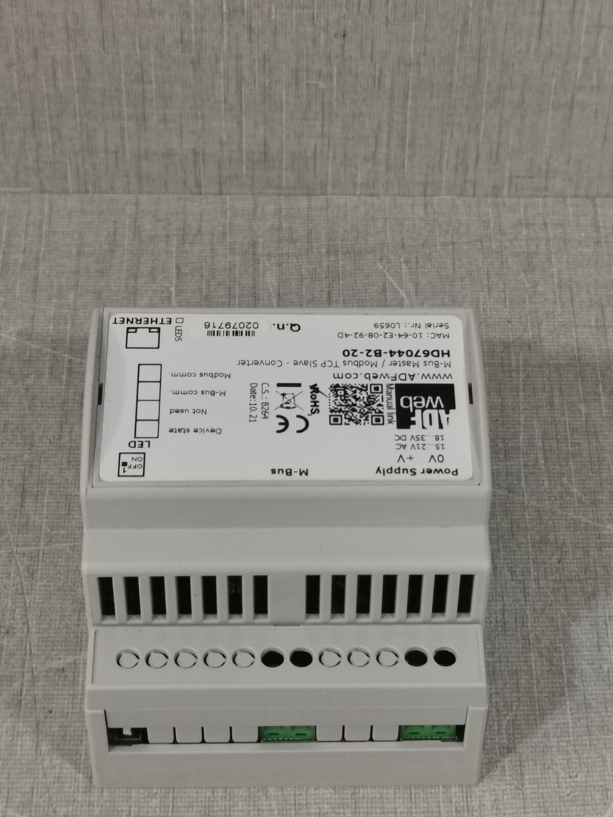 ADF WEB HD67044-B2-20 ADF WEB HD67044-B2-20 M-BUS MASTER/MODBUS TCP SLAVE-CONVERTER 5