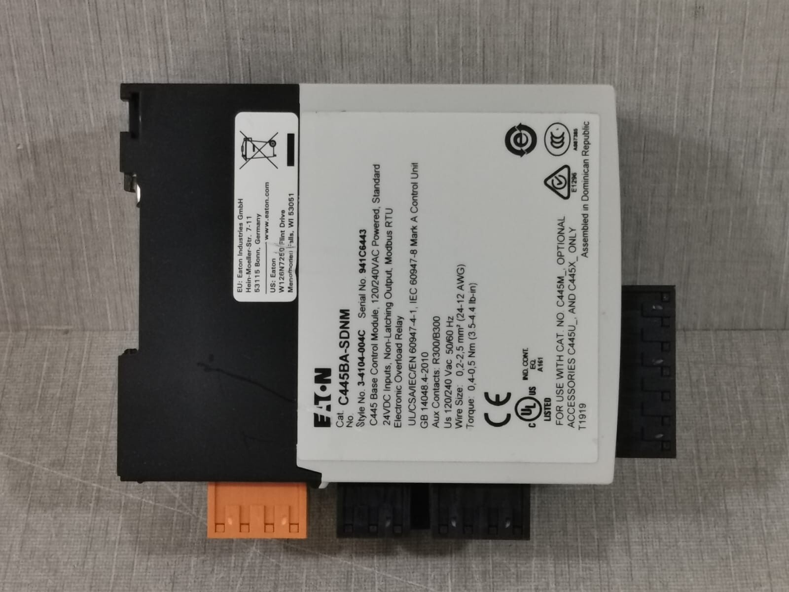 Eaton C445BA-SDNM EATON C445BA-SDNM C445 BASE CONTROL MODULE,120/240VAC 7