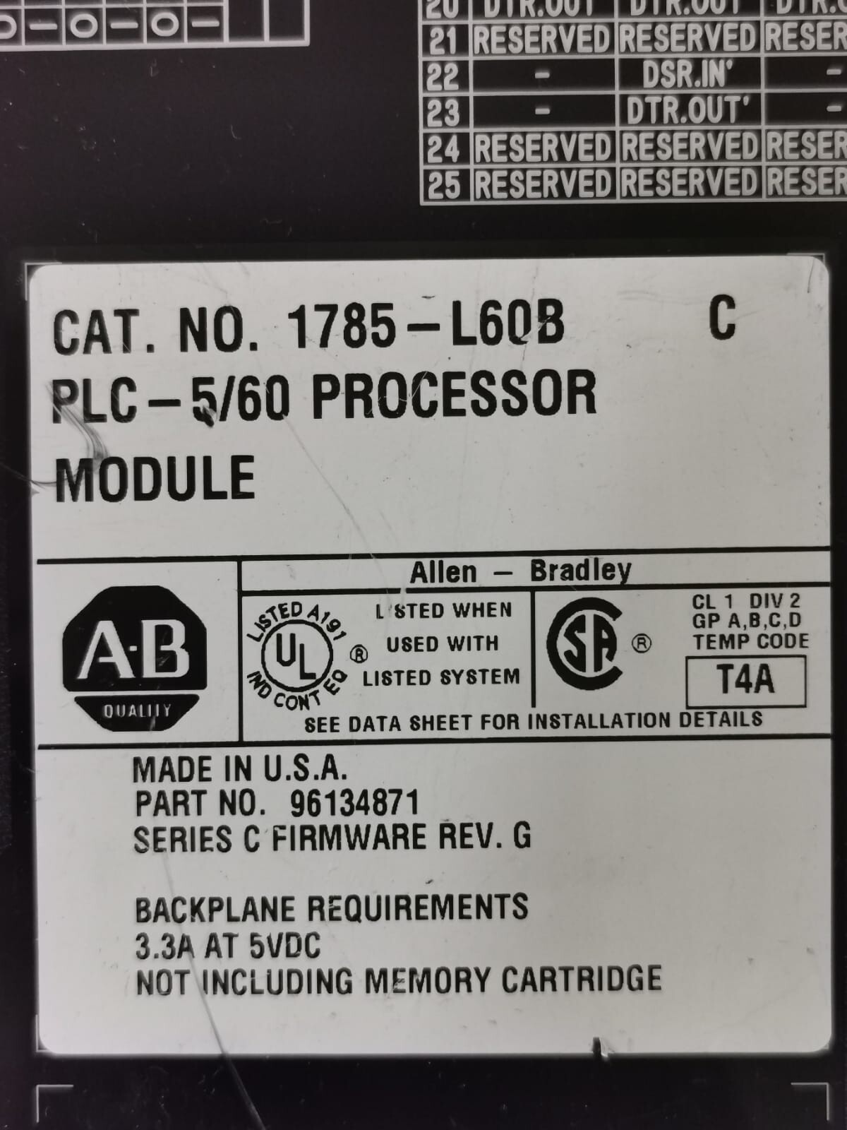 Allen-Bradley Plc-5/60 Allen-Bradley 1785-L60B Plc-5/60 Processor Module SER.C/REV.G 4