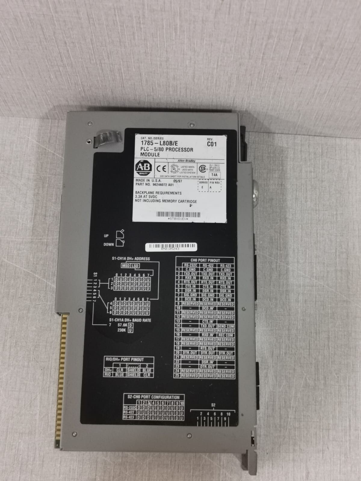 Allen-Bradley PLC 5/80 Allen Bradley 1785-L80B /E REV.CO1 |CPU MODULE PLC 5/80 6