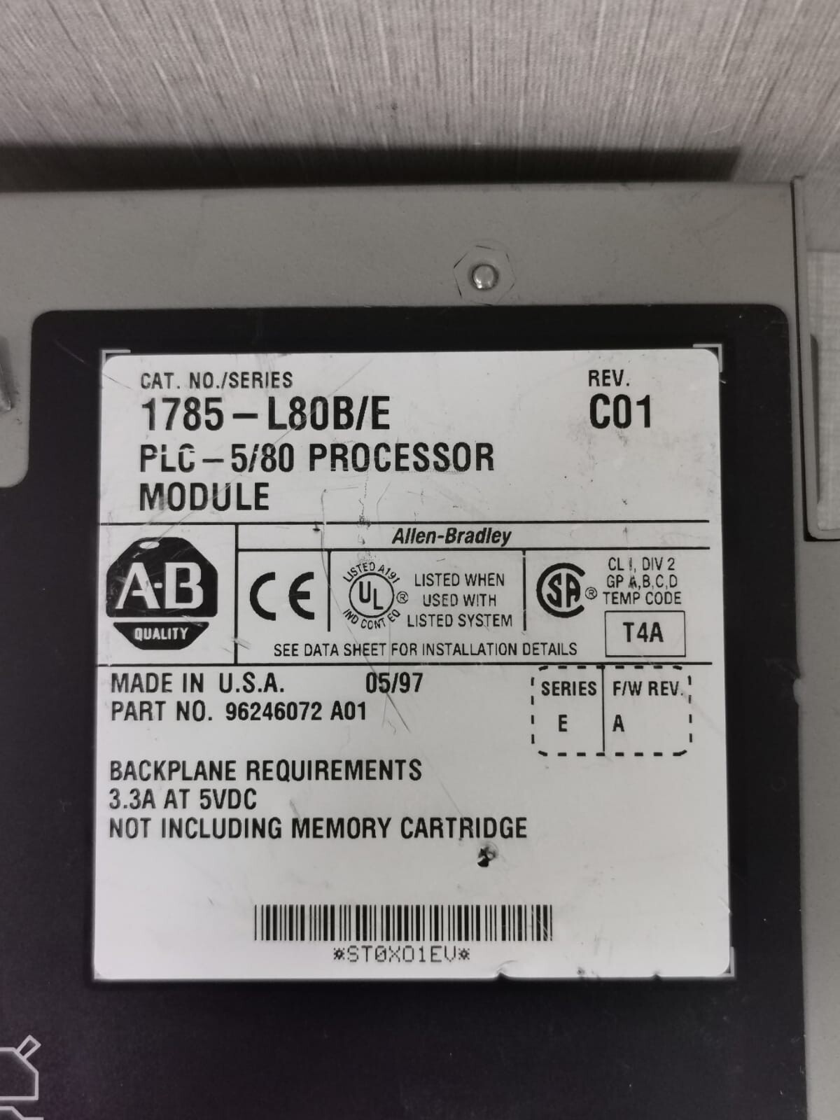 Allen-Bradley PLC 5/80 Allen Bradley 1785-L80B /E REV.CO1 |CPU MODULE PLC 5/80 8