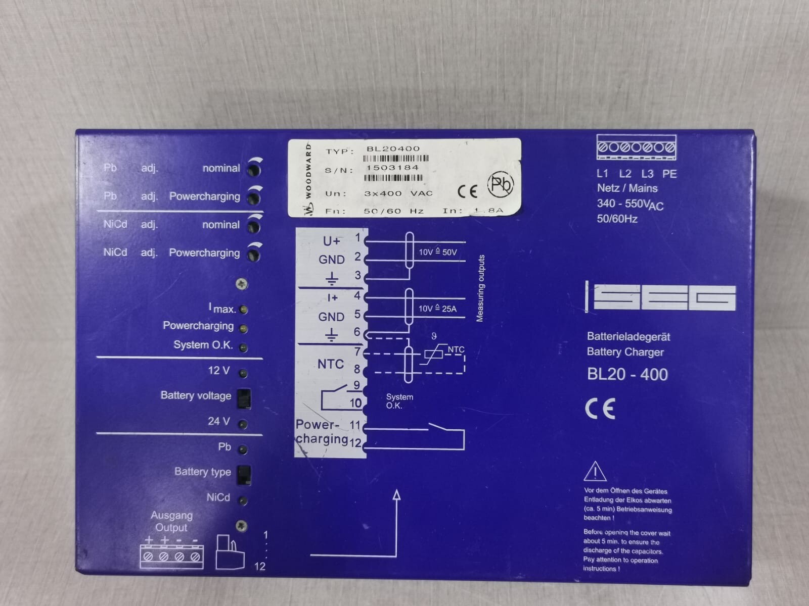WOODWARD SEG BL20400 / BL20-400 BATTERY CHARGER