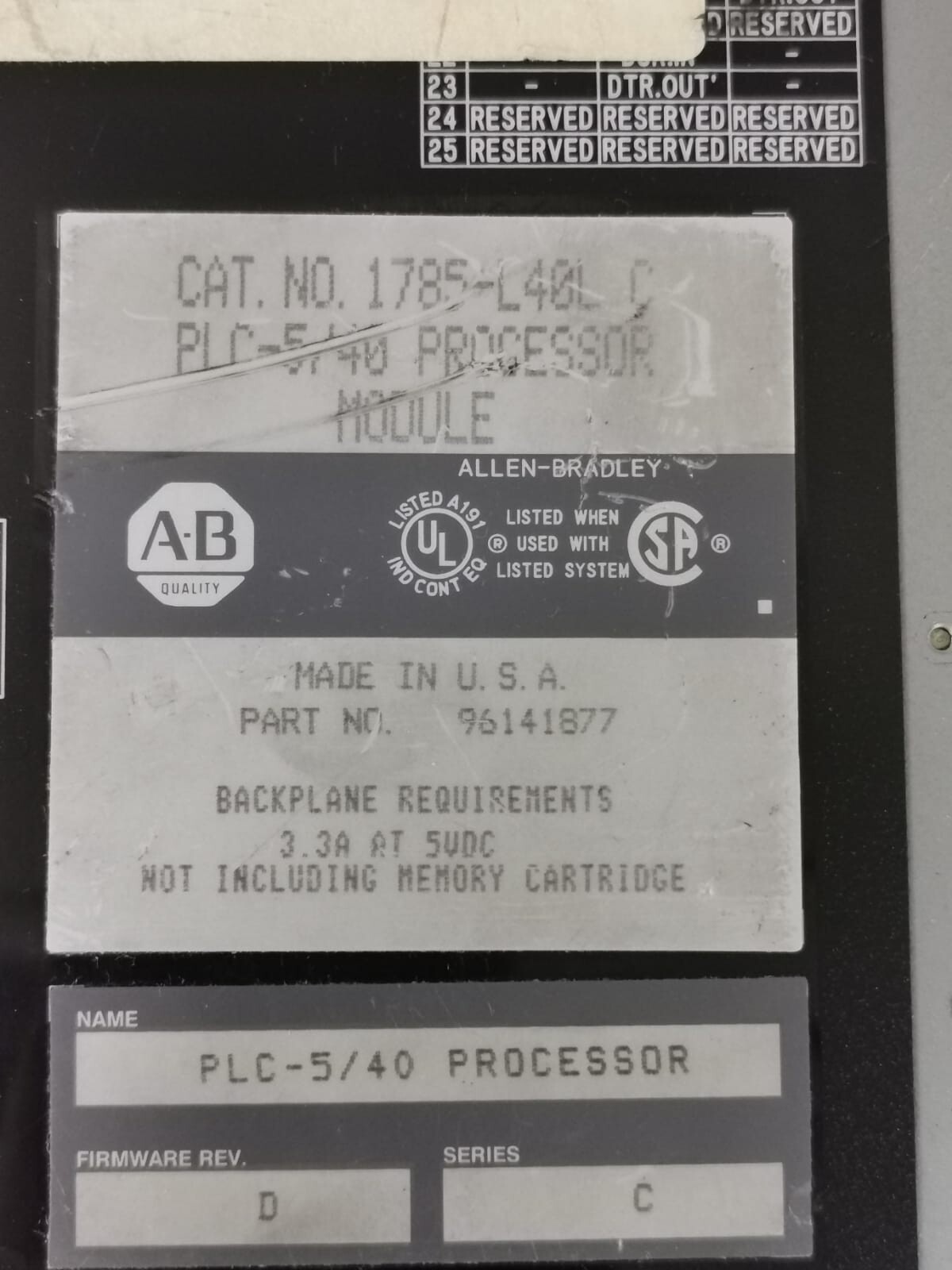 Allen-Bradley PLC-5/40L ALLEN BRADLEY 1785-L40L SER.C | PLC-5/40L PROGRAMMABLE CONTROLLER- WITH DAMAGED 3