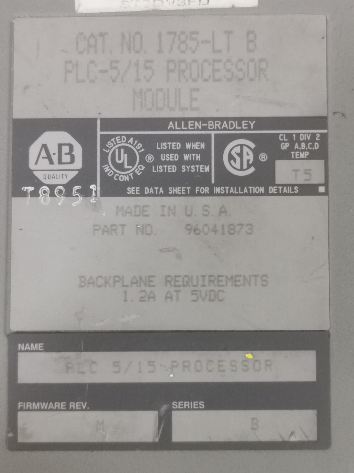 Allen-Bradley PLC-5/15 ALLEN BRADLEY 1785-LT SER.B | PLC-5/15 PROGRAMMABLE CONTROLLER 3