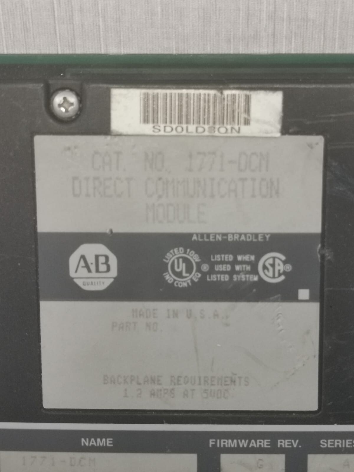 Allen-Bradley ALLEN BRADLEY 1771-DCM ALLEN BRADLEY 1771-DCM DIRECT COMM MODULE SER.A| REV.G 2