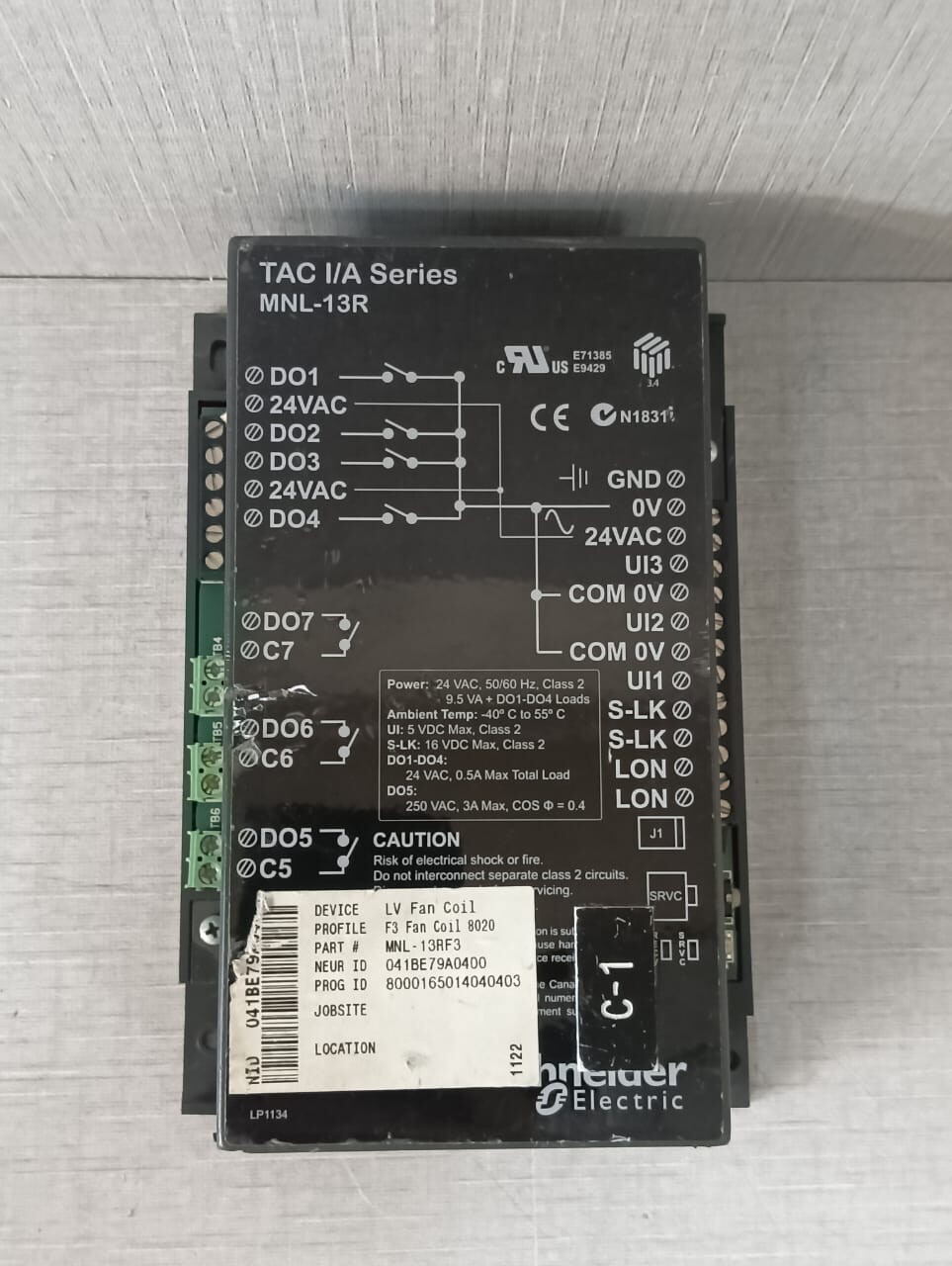 Schneider TAC I/A Series MNL-13R MNL-13RF3 LV FAN COIL | F3 8020