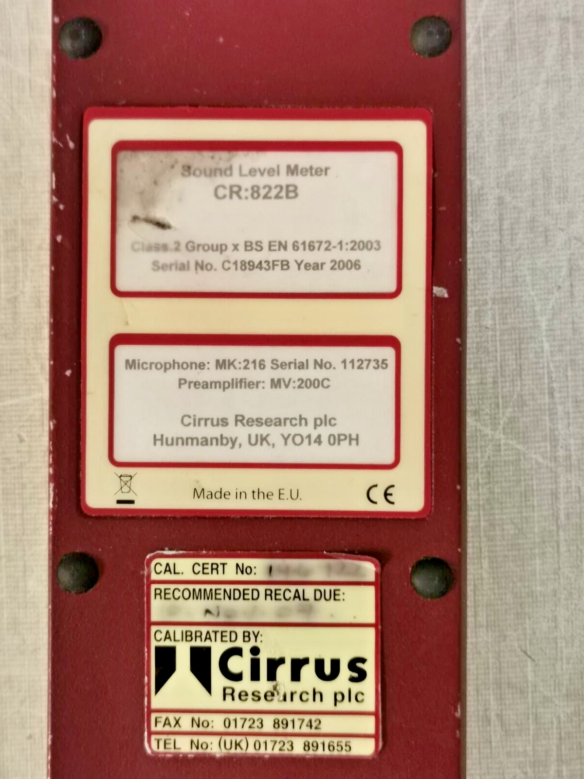 CIRRUS CR822B CIRRUS RESEARCH CR:822B SOUND LEVEL MEASUREMENT METER 8