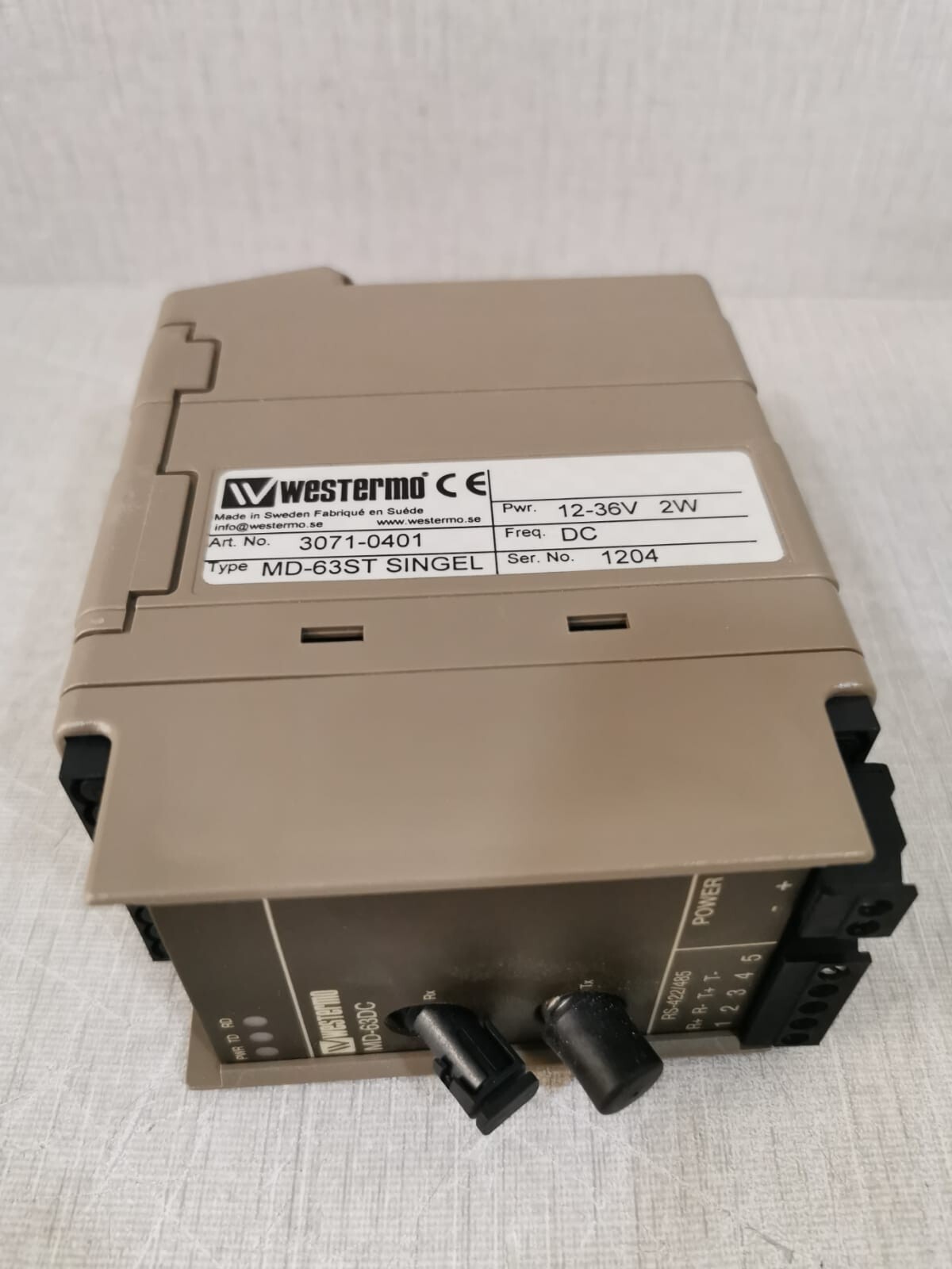Westermo MD-63DC Westermo MD-63DC / MD-63ST SINGEL 3071-0401 Fibre Optic Modem 3