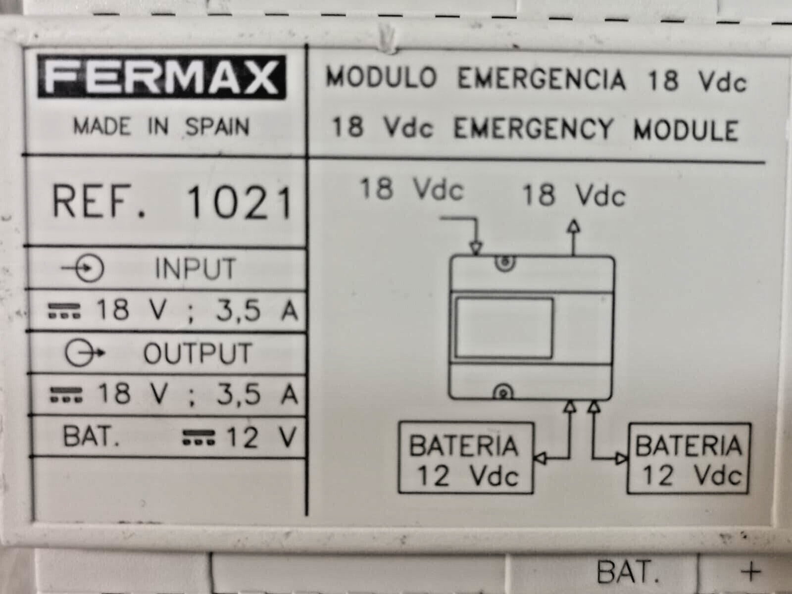 FERMAX REF.1021 FERMAX REF.1021 18VDC Voltage Emergency Module 2