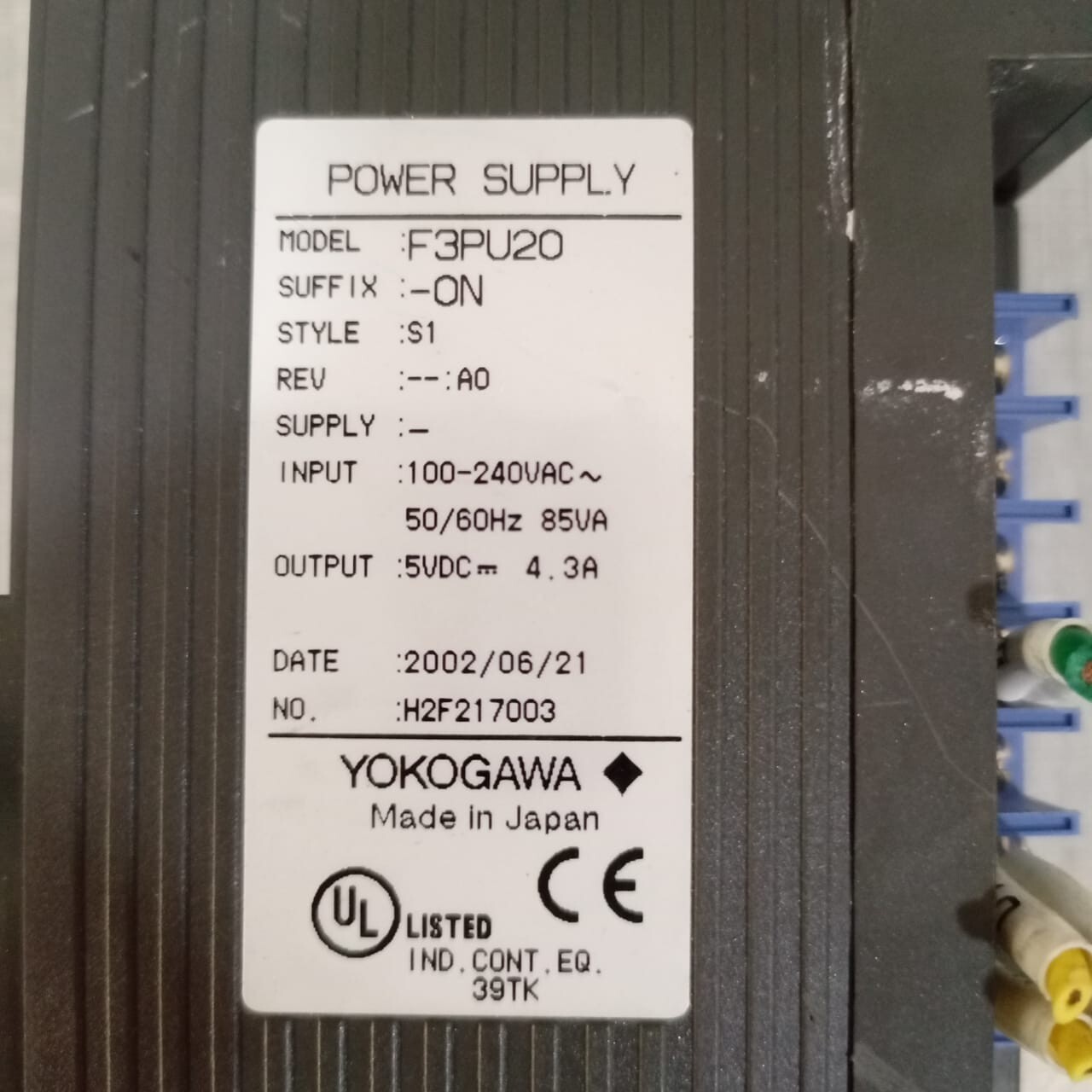 Yokogawa F3PU20 YOKOGAWA F3PU20 POWER SUPPLY PU20-ON 5