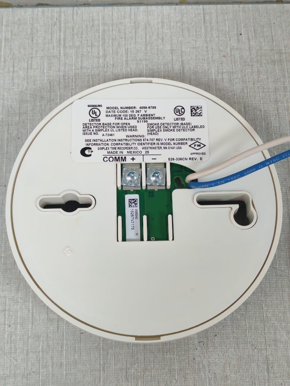 Simplex 4098-9789 SIMPLEX 4098-9789 LIFE ALARM SENS BASE W/ LED OUT 0677110CN 10