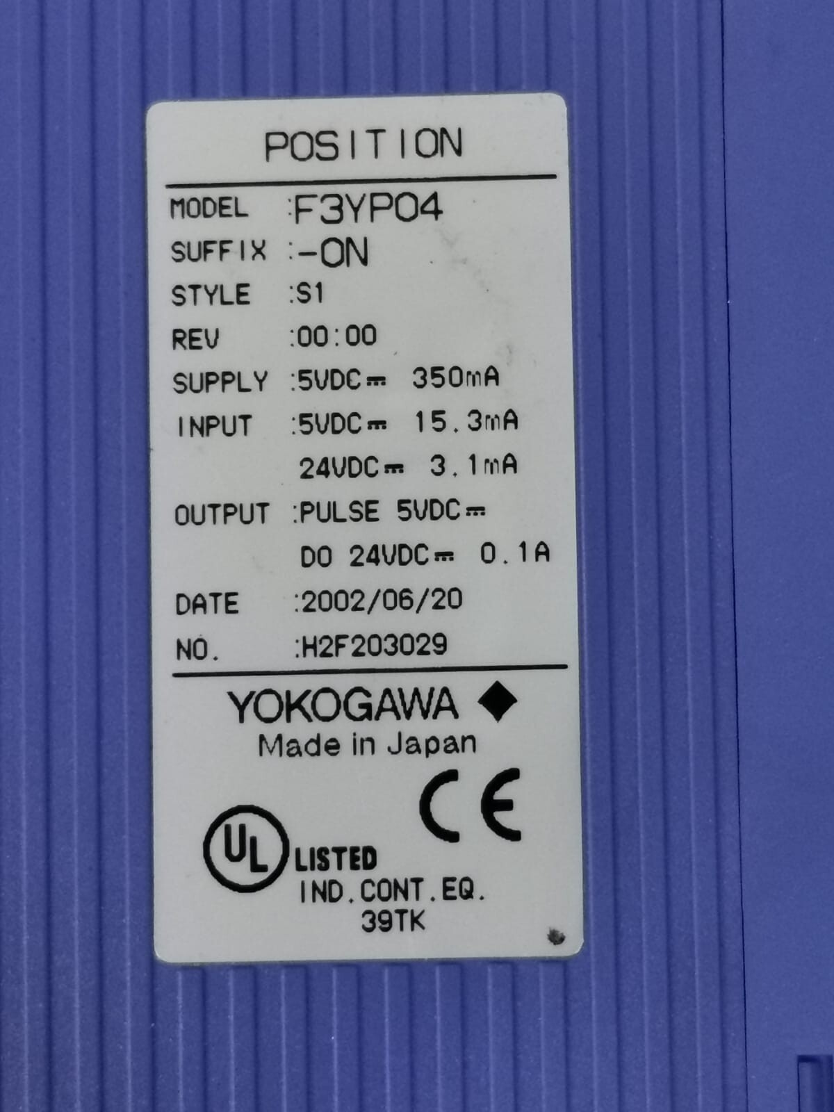 Yokogawa F3YP04-0N Yokogawa F3YP04-0N Module / YP04-0N 3