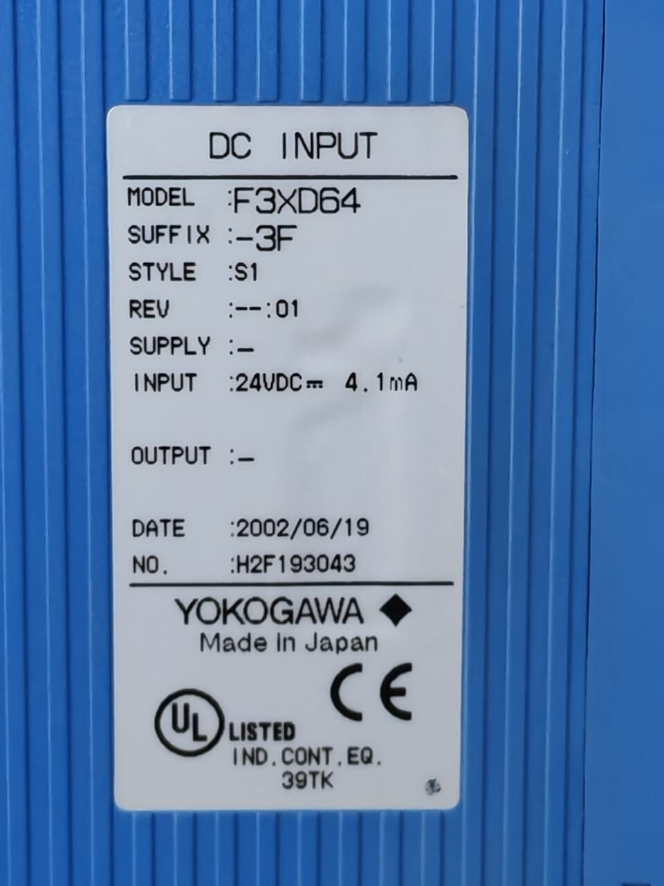 Yokogawa F3XD64-3F YOKOGAWA F3XD64-3F STYLE S1 REV.01 & F3XD64-3F REV.04 DC INPUT MODULE 8