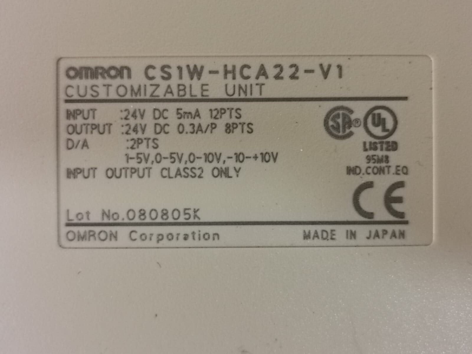 Omron CS1W-HCA22-V1 Omron CS1W-HCA22-V1 24VDC 5MA 12PTS Customizable Unit 3