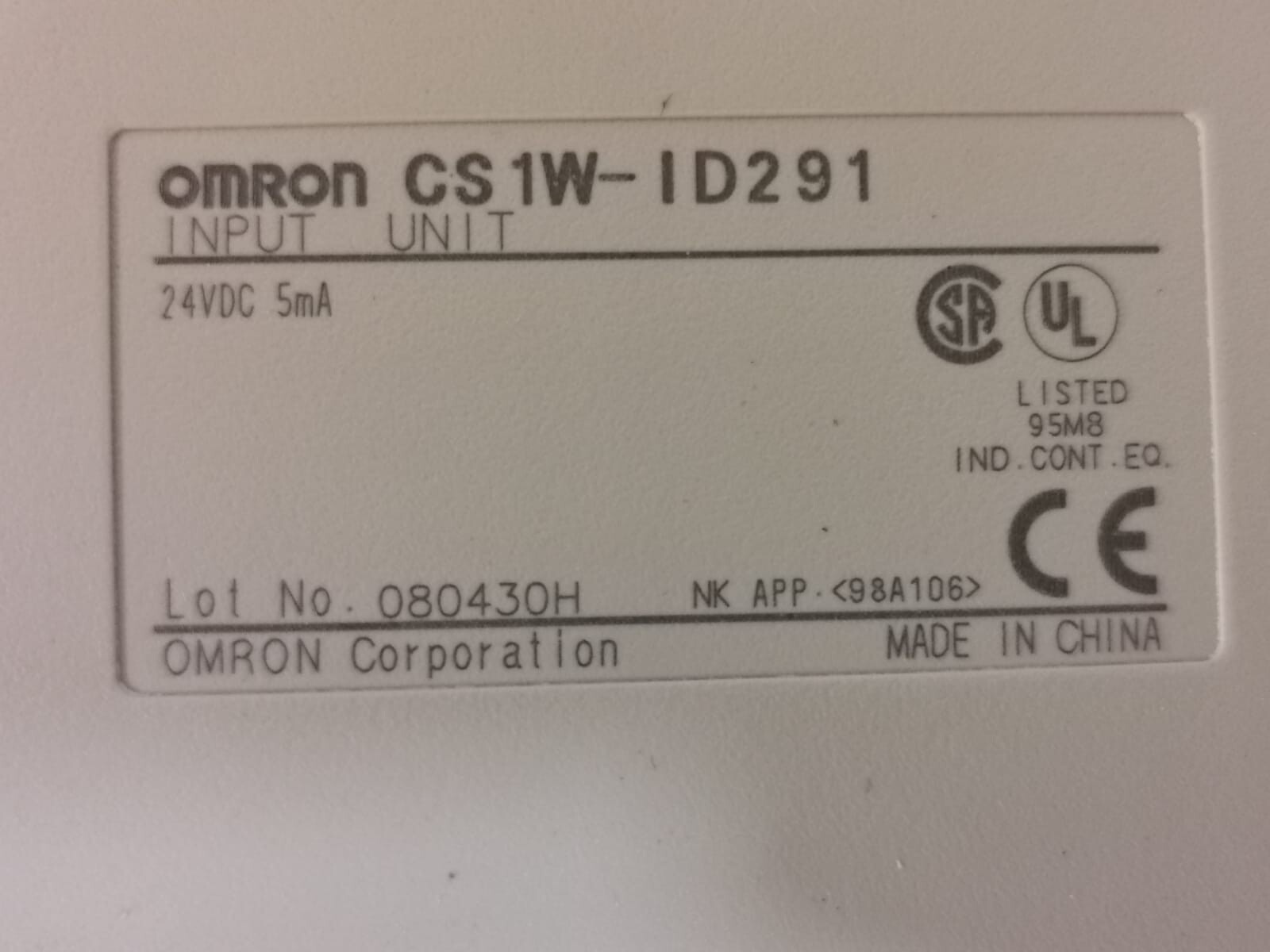 Omron CS1W-ID291 Omron CS1W-ID291 Input Unit 24VDC 5mA 3