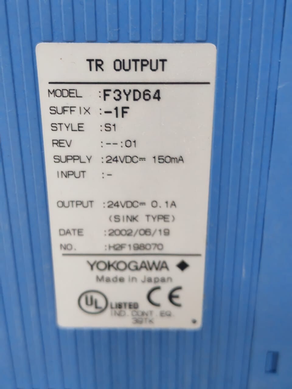 Yokogawa F3YD64-1F Yokogawa F3YD64-1F S1 PLC Module 24VDC 7