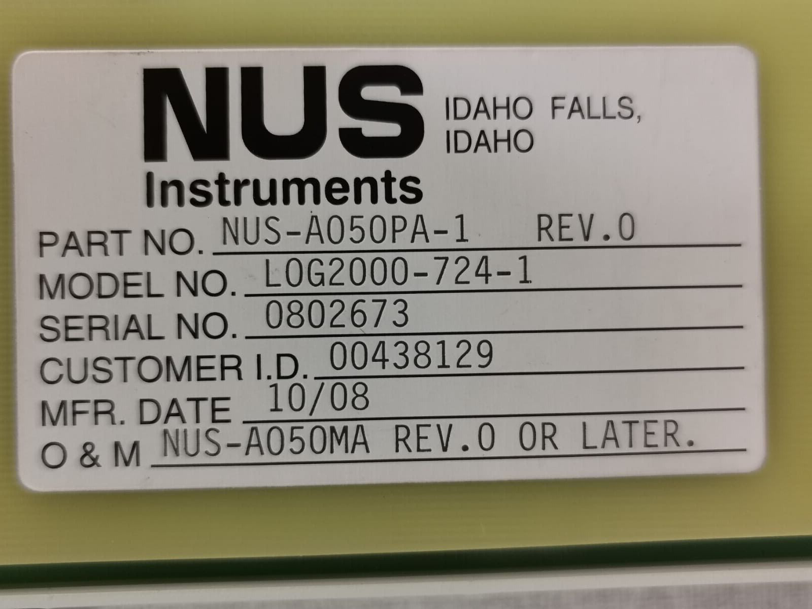 NUS INSTRUMENTS LOG2000-724-1/NUS-A050PA-1 NUS INSTRUMENTS LOG2000-724-1/NUS-A050PA-1 REV.0 5