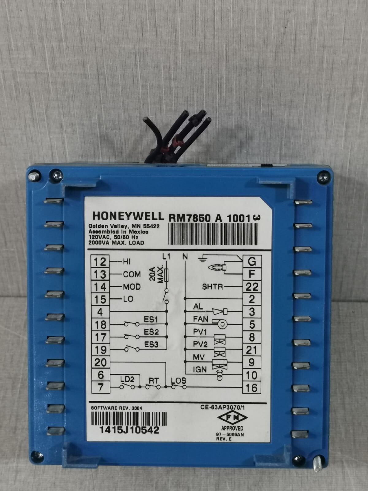 Honeywell RM7850A1001 HONEYWELL RM7850A1001 BURNER CONTROL 120 VAC,50/60HZ REV.E 9