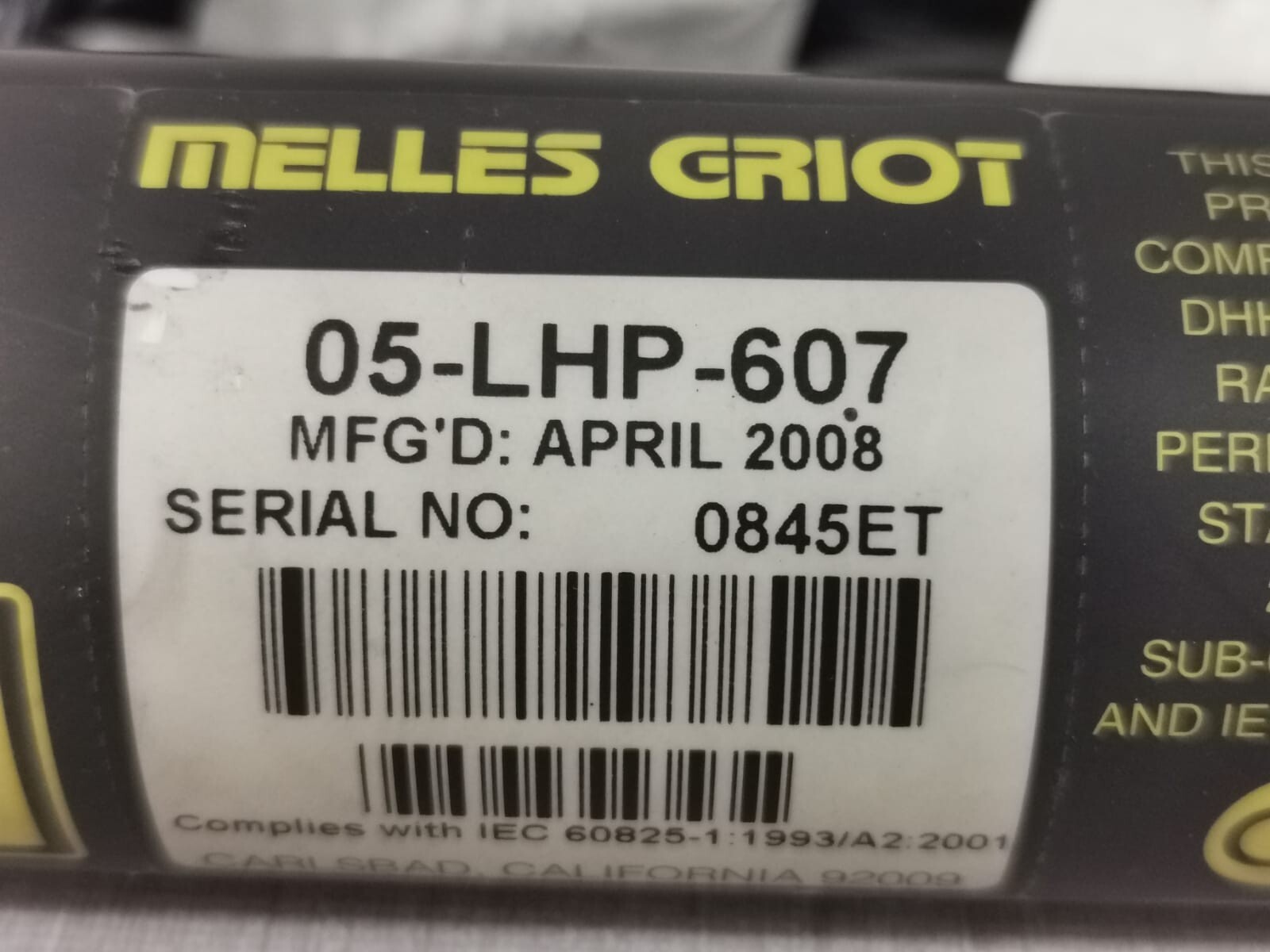 GRIOT-05 MELLES GRIOT 05-LHP-607 LASER SYSTEM 2